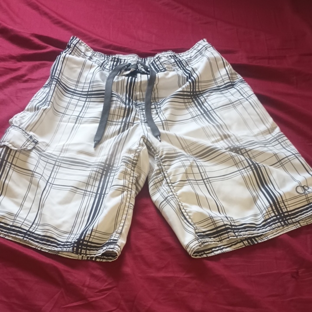 OP Black and White Plaid Swim/Surf Shorts Size S